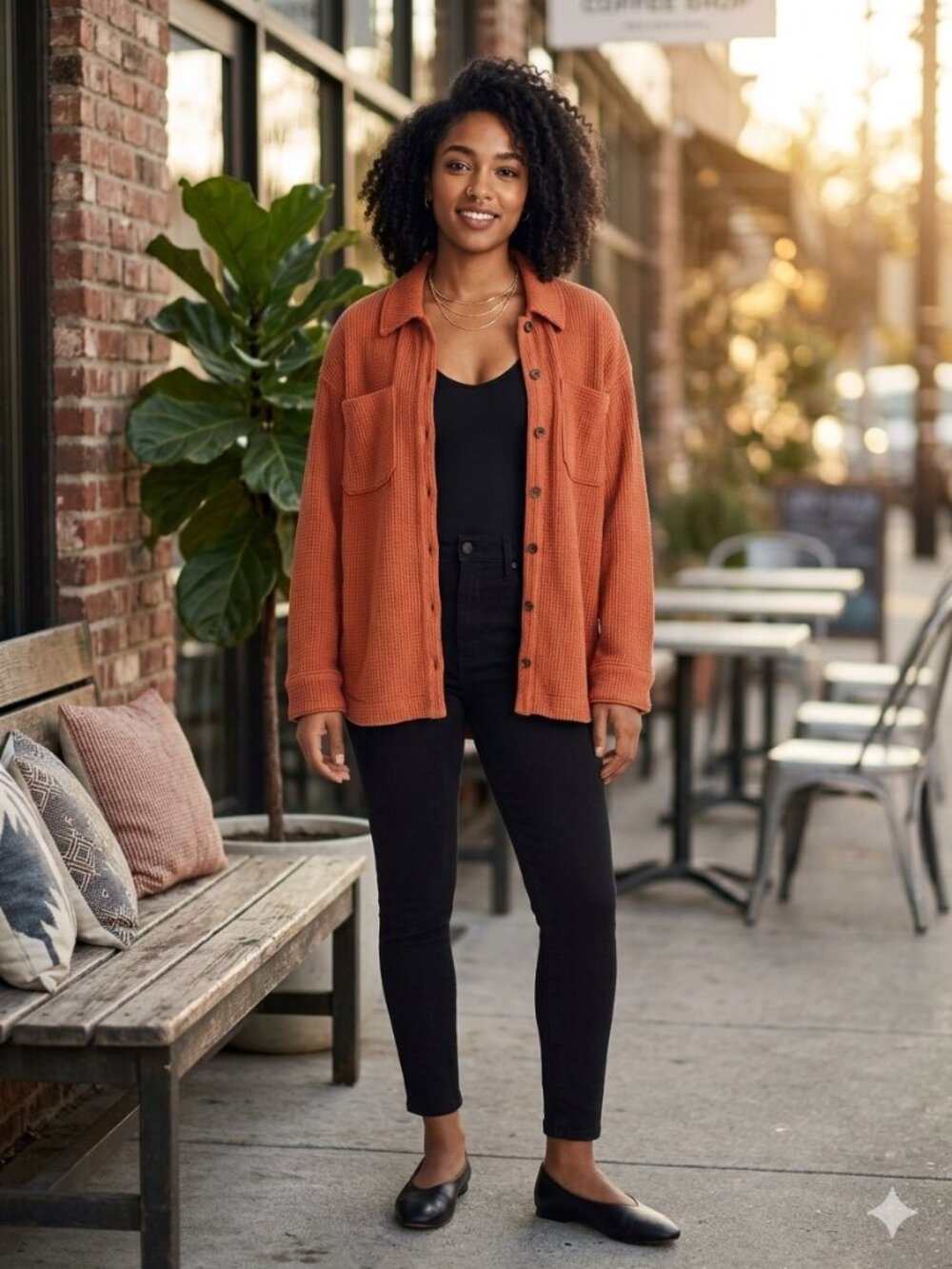 Madewell NWT Rust Waffle-Knit Button-Down Thermal Oversized Shirt Jacket 3831